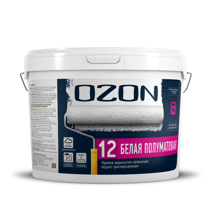 Краска акрилатно-латексная моющаяся OZON-12 ВД-АК-152А-12 А (белая)  обычная